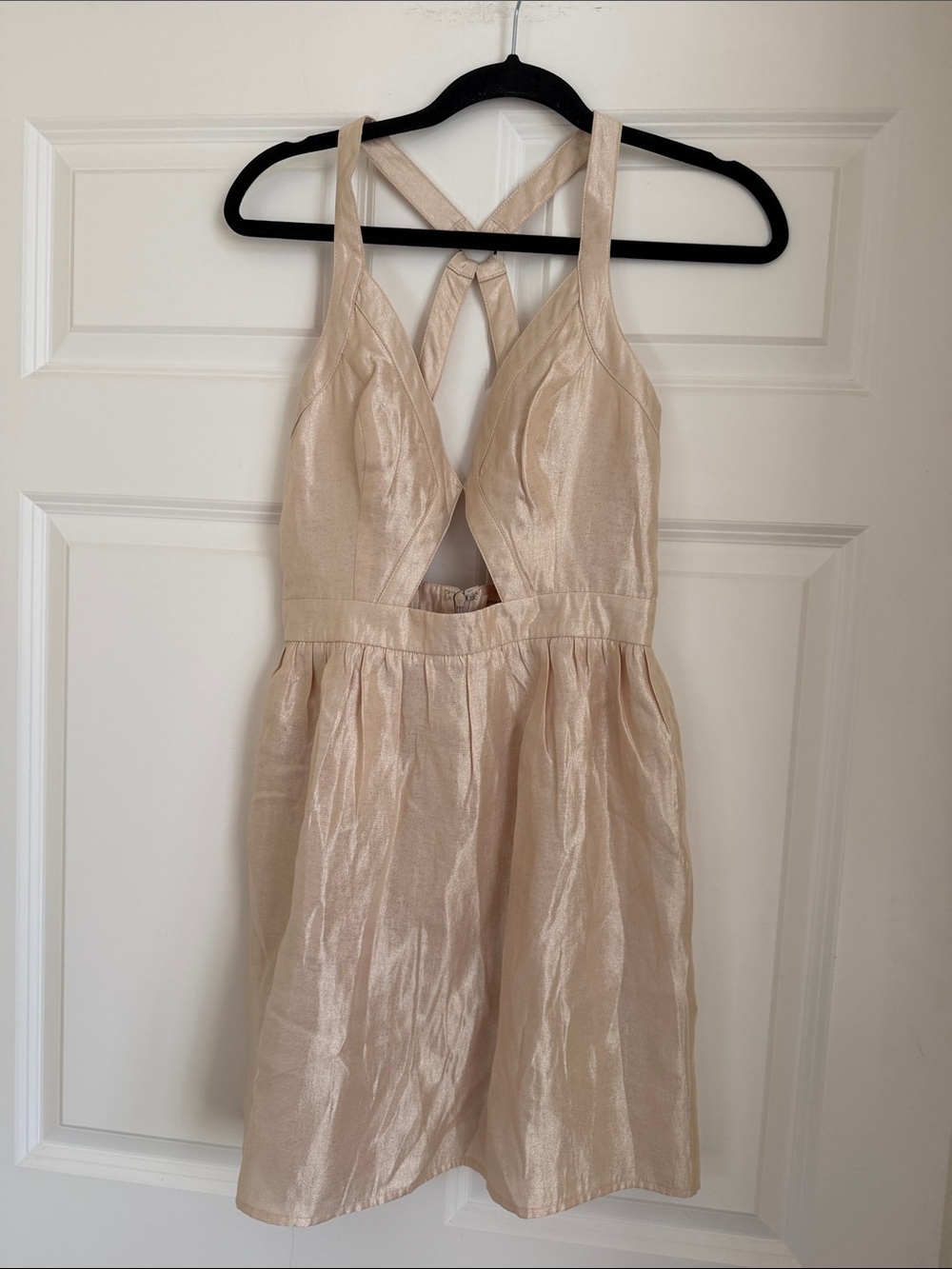 silence + noise Shimmery Cream Party Dress with Crisscross Back